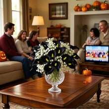 36pcs Elegant Artificial Flower Bouquet, Includes Artificial Black Calla Lily And Baby's Breath, Suitable For DIY Decor, Valentine's Day And Other Occasions, Home, Office, Living Room, Outdoor Garden Decor, Thanksgiving Theme, Holiday Decor, Autumn Festival And Party Decor, Also Suitable For Thanksgiving, Halloween, Harvest Festival And Other Occasions