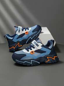 Boys' Color-Blocked Outdoor Casual All-Season Non-Slip Breathable Wear-Resistant Lightweight Low-Top Children's Flat Shoes Running Sports Shoes - 藏蓝色 - 查看 4