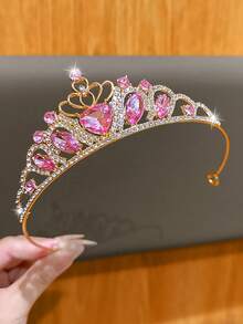 1pc Pink Heart Crown, Fashionable & Sweet Style Hair Accessory Suitable For Birthday And Performance - Multicolor - View 6