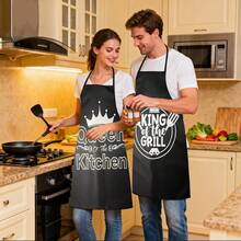 Șorț negru amuzant 1 buc/2 buc, șorț de gătit pentru cupluri cu design de coroană, șorț de grădinărit pentru bucătărie, grătar, cadou de copt și grătar, șorț de bucătărie pentru gătit, șorț de grătar, cadou șorț de sărbători, șorț cadou de ziua de naștere, șorț elegant pentru doamne/decor cameră, șorț cadou esențial pentru casă/sărbători/Ziua Îndrăgostiților, șorț creativ cadou pentru bărbați, ușor de curățat și depozitat, accesoriu de bucătărie/șorț decor petrecere, cadou pentru ea - Multicolor - Vizualizare 2