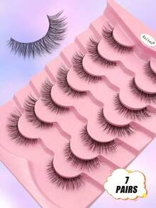 7 Pairs Natural Style False Eyelashes, Soft Transparent Band, Short Lightweight Faux Mink Eyelashes, Create Natural Makeup Look, Suitable For Daily Wear, Suitable For Beginners, False Eyelashes - Black - View 5