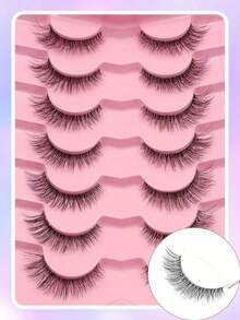 7 Pairs Natural Style False Eyelashes, Soft Transparent Band, Short Lightweight Faux Mink Eyelashes, Create Natural Makeup Look, Suitable For Daily Wear, Suitable For Beginners, False Eyelashes - Black - View 8
