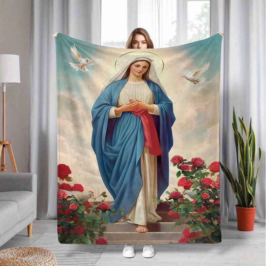 1 Piece Of Virgin Mary Religious Flannel Blanket, Soft And Suitable For All Seasons With Catholic Iconography Design, Adorned With Crown And Nativity Scene Motifs. Ideal For Bedding, Sofas, Travel, And Christmas Gifts. Lightweight Yet Warm, This Versatile Blanket Is Perfect For All Seasons. Featuring Modern Aesthetics And 2D Printing Technology, It's An Ideal Companion For Sofa Naps, Travel Camping, Home Decor, And Office Accents. Versatile Blanket For All Seasons/Perfect Gift, Combining Modern Aesthetics With 3D Printing Craftsmanship. Perfect For Naps, Camping, Travel, Home Decor, Daily Life, Office Accents, Birthdays, Anniversaries, Valentine's Day, Thanksgiving, Christmas, Halloween, Mother's Day, Father's Day, Weddings, New Year Gifts, Back-To-School Season, Graduation Presents, Sofas, Beds, Cars, Bedrooms, Living Rooms, Offices, Outdoor Camping, Beaches, And Wall Decor. Newly Expanded Themed Collections Cater To Diverse Styles And Occasions. - Nhiều màu 17 - Xem 1