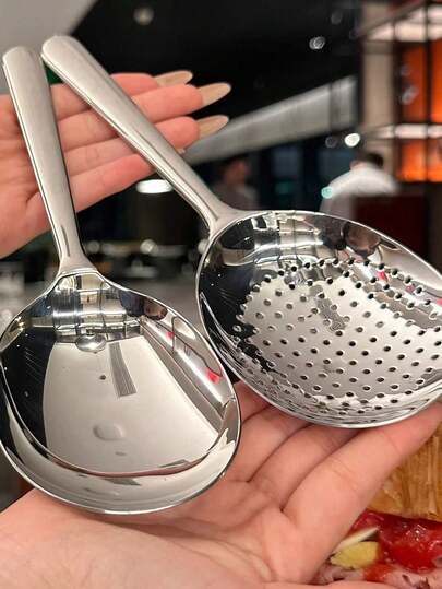 1 Oversized Serving Spoon, Large Household Soup Spoon, Round Ladle, Suitable For Party/Buffet, Dishwasher , Kitchen Accessory, Household Item, Spoon, Restaurant Spoon, Large Dining Spoon, Fan Spoon