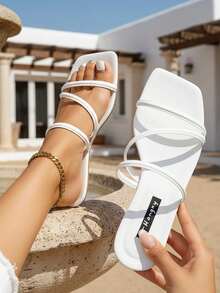planare Giày sandal nữ thời trang thường ngày, kiểu dáng đi nghỉ mát, mũi vuông, in họa tiết hoa, màu đen, thoải mái, thích hợp cho trang phục đi biển. - trắng - Xem 10
