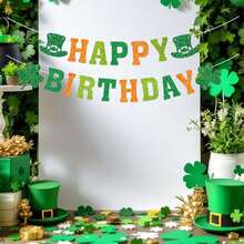 Happy Saint Patricks Day Birthday Banner St Patricks Day Green Lucky Birthday Garland - Multicolor - View 2