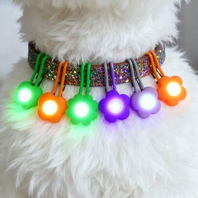 1pc/3pcs Flower/Heart Shaped Pet LED Luminous Pendant, Night Safety Anti-Lost Collar Charm, Suitable For Cats And Dogs