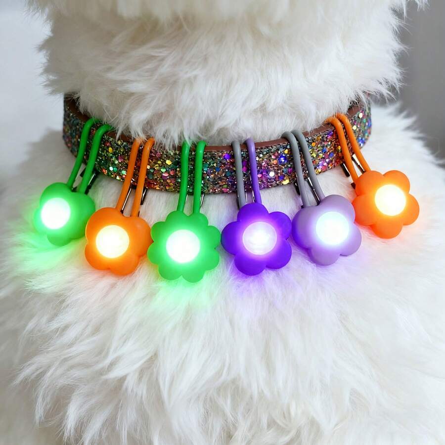 1pc/3pcs Flower/Heart Shaped Pet LED Luminous Pendant, Night Safety Anti-Lost Collar Charm, Suitable For Cats And Dogs - Multicolor - View 1