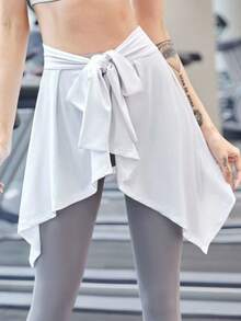 1件装女士纯色运动瑜伽束腰半身裙，速干透气不对称防闪光涤纶雪纺系带腰身裙 - 可作披肩、装饰品使用，适合日常穿着、健身、户外活动 - 繫帶款 - 查看 7