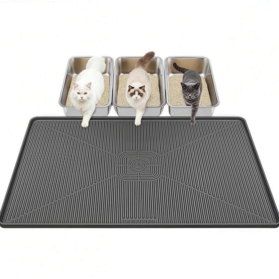 Alfombra para arena de gato Lorvain, 45" x 30" Alfombra extra grande para caja de arena de gato| Fácil de limpiar, tacto suave, resistente a manchas de orina, gris oscuro - Gris oscuro: 45" x 30" - Ver 1