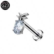 1 pieza Pendiente de titanio G23 con rosca interna, Pendiente, Cartílago, Trago, Hélice, Aro, Joyería corporal con decoración de diamante, 16G - Plateado - Ver 16