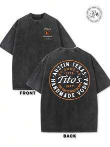 Washed And Used T-Shirt, Front Tito's Handmade Vodka Logo, Back With "AUSTIN TEXAS Tito's HANDMADE Vodka" Circular Text And Brand Logo, Tito's Vodka Theme - màu đen - Xem 1