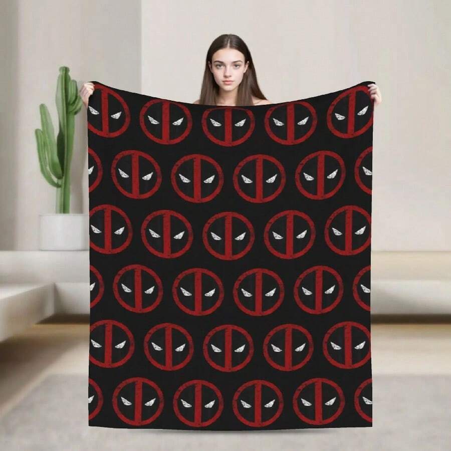 Deadpool Hero Movie Blanket Flannel Decoration Comics Mask Icon Multi-Function Thin Throw Blankets For Bedding.Jpg - White - View 1