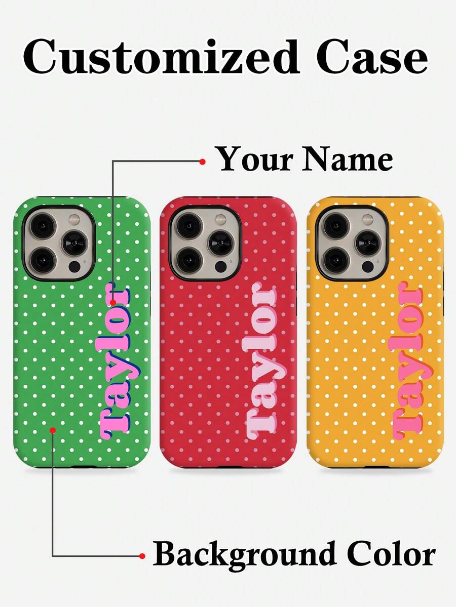 1pc Customized Minimalist Polka Dot Name & Letter 2-In-1 Glossy Filmstrip Hard Phone Case Cover Suitable For IPhone 11/12/13/14/15/16 17 Pro Max - Multicolor - View 1
