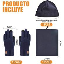 Gorro Invierno Bufanda y Guantes para Frio Hombre, Guantes Termicos con Funcin Pantalla Tctil, Pasamontaas, Kit de Invierno para Clima Fro para Hombres y Mujeres 3 Piezas - Talla única + Talla Única + Azul - Ver 4
