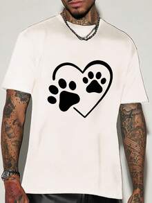 Camiseta de Manga Corta de Moda con Patrón Impreso y Letras para Hombres Creativos - Blanco - Ver 1