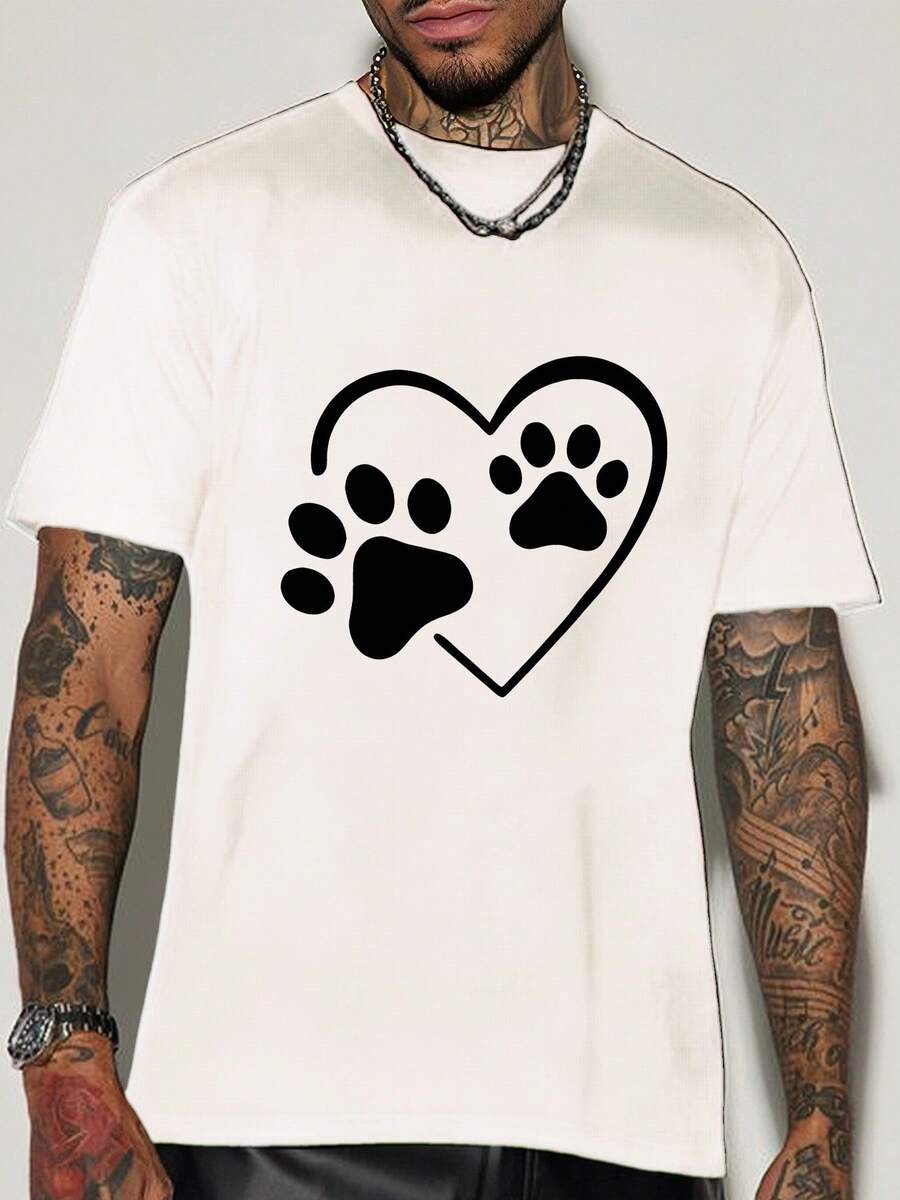 Camiseta de Manga Corta de Moda con Patrón Impreso y Letras para Hombres Creativos - Blanco - Ver 1
