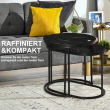 Set Of 2 Round Oval Coffee Tables By HOMCOM, Stackable Up To 30 Kg, Made Of MDF And Steel, Black, Ø 50 X 50.5 Cm (H), For Living Room - Black - View 4