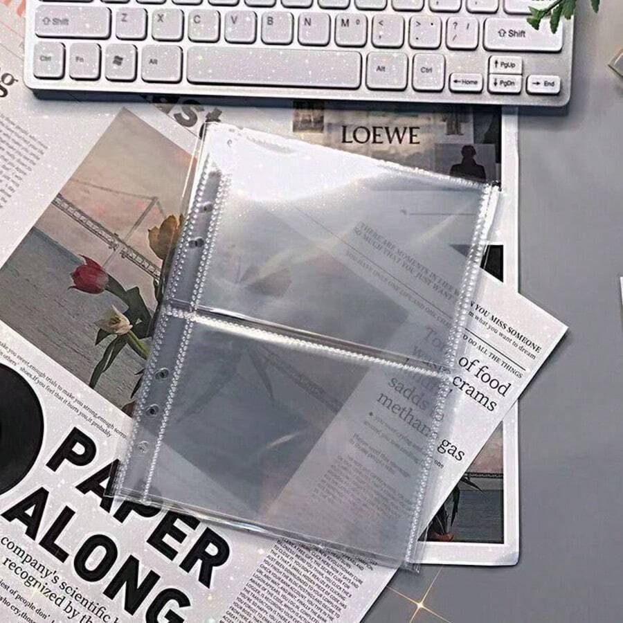 10pcs A5 2-Pocket Photo Album Refill Pages, Transparent Sleeves For Instant Camera Photos & Collectible Cards - Clear - View 1