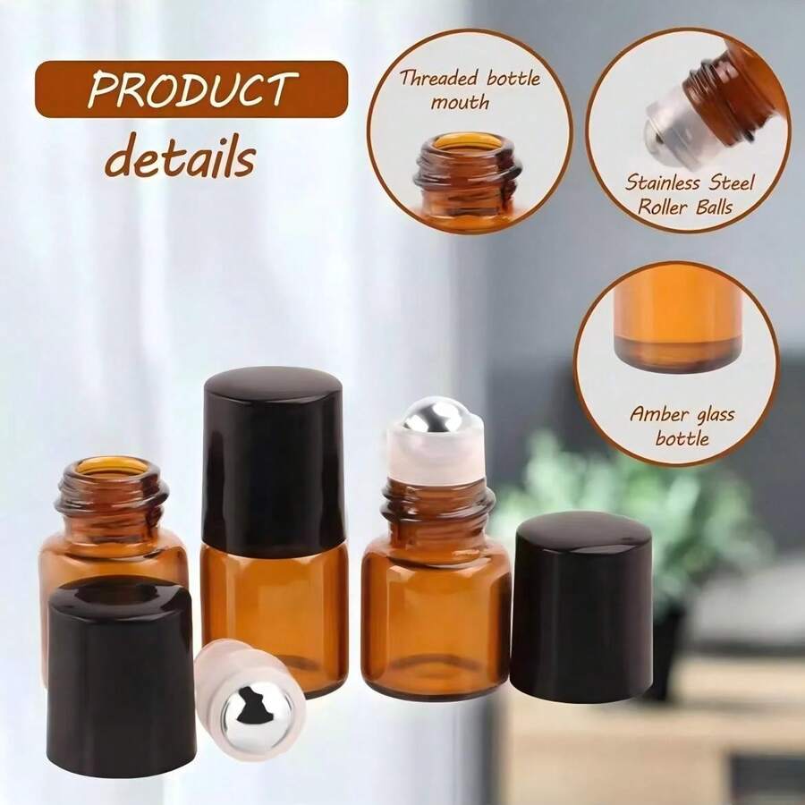 10pcs Glass Essential Oil Aromatherapy Roller Bottle Perfume Roll On Ball Bottle Refillable Travel Mini Size - Blue - View 1