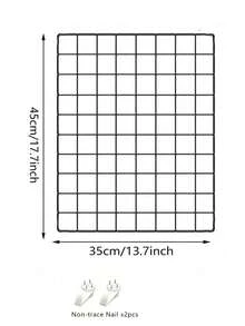 1pc 18*14inch Wall Grid, Iron Wire Mesh Photo Frame, Wall Mounted Organizer Rack, For Room, Dorm, Office Display Board, Back To School Event, Black - Black - View 9