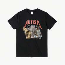 Funny Cat T-Shirt Men Women Cotton Short Sleeve Tshirt Unisex Streetwear Grpahic Tees Printed Oversized Male Clothes Tops - 黑色 - 查看 1