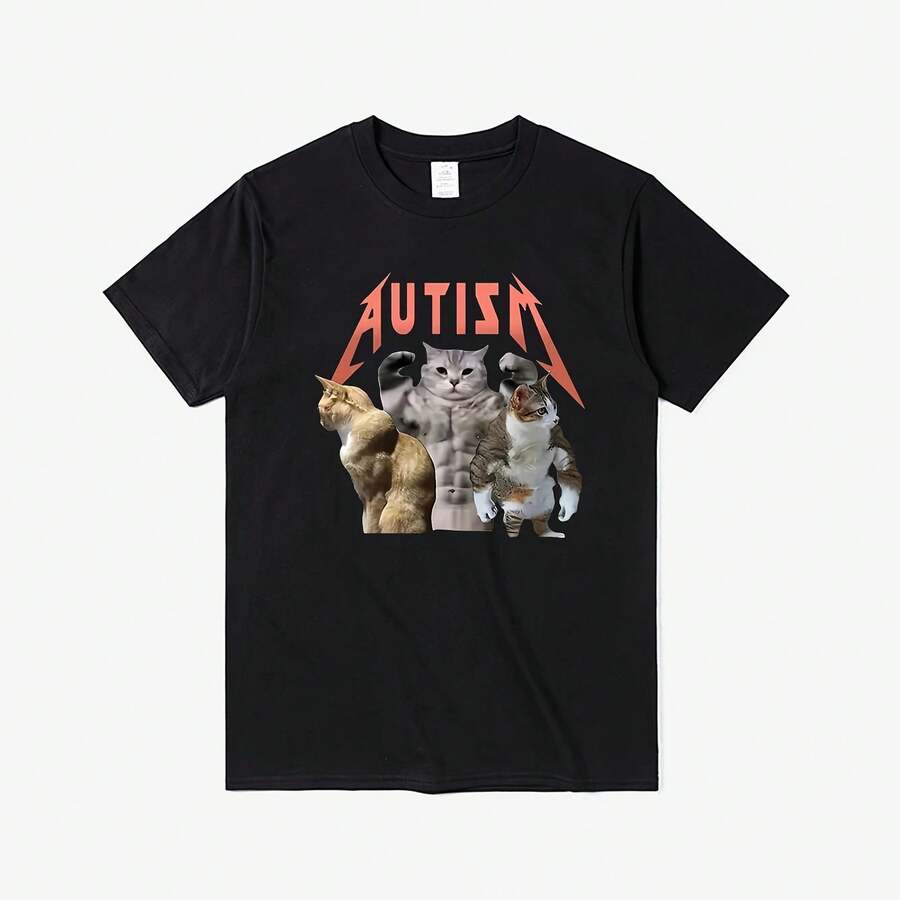 Funny Cat T-Shirt Men Women Cotton Short Sleeve Tshirt Unisex Streetwear Grpahic Tees Printed Oversized Male Clothes Tops - 黑色 - 查看 1