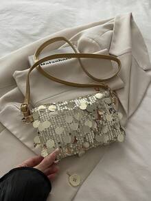 Nueva bolsa de embrague con sobre de lentejuelas de moda. Adecuada para fiestas, salidas, vacaciones, compras y uso diario, puede contener monedas, teléfonos, también es adecuada como bolsa de transporte para trabajadores de cuello blanco, estudiantes universitarios y trabajadores de oficina, una opción elegante para damas. - Dorado - Ver 3