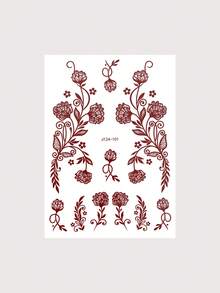 1 pieza Tatuaje de henna, exclusivo para mujeres, pegatina de tatuaje temporal de un solo uso para manos y Body, pegatina de henna realista resistente al agua - Burdeos - Ver 10