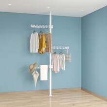 A floor-standing clothes hanger, storage rack, clothes hanger, punch-free telescopic rod, balcony floor-standing bedroom clothes drying rack - مقاس واحد - مشاهدة 13