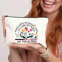 1pc Zipper Closure Fabric Makeup Bag, Casual Bookworm Cosmetic Pouch, Floral Pattern Travel Toiletry Organizer, Ideal For Women, Sisters, Friends - Outdoor, Camping, Party - Multicolor - View 20