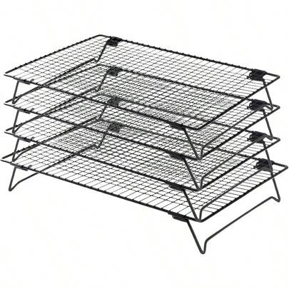 Stackable 4 Layers Baking Cooling Rack Carbon Steel Structure Curved Non - Slip Base Stackable Pastry Cooling Rack For Cookie Bread Dehydration
