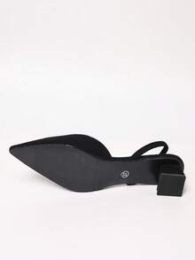 Women's Black Pointed Toe Mule Heels, Suede Slip-On High Heels - Black - View 7