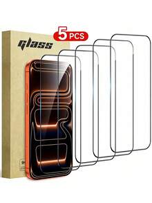 5pcs Tempered Glass Compatible With IPhone17 16 14 11 12 13 15 Pro Max Mini Screen Rotector Glass Waterproof Shockproof Anti-Fall Anti-Fall Scratch Resistant Anti-Fingerprint Full Cover