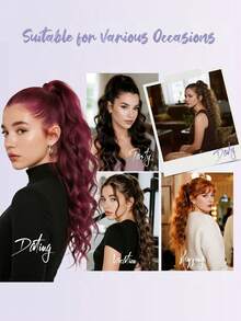 女士合成卷曲波浪夹式马尾假发 - 彩色 - 查看 5