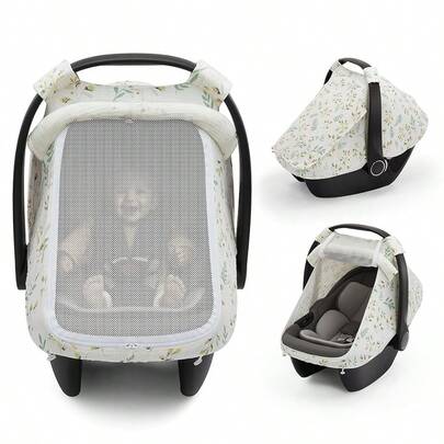 1 pieza Cubierta para silla de coche de bebé, toldo de algodón transpirable para silla de coche de bebé con ventana de malla grande, parasol para portabebés y cochecito