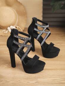 Women's High Platform Hollow Out Chunky Heel Super High Heel Sandals,Spring Summer Outfits - Black - View 6