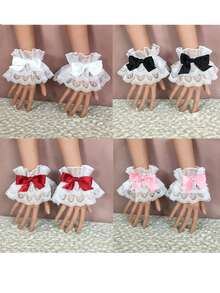 Lace Ruffle Bow Decor Wrist Cuffs, Multi-Color, Maid Costume, Wedding Party Summer - Multicolor - View 11