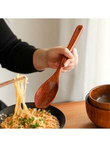 1pc Long Handle Heat Resistant Non-Slip Wooden Spoon, Convenient For Cooking, Wooden Spoon, Suitable For Porridge, Rice, Soup, Sauce, Oil And Cooking, Fashionable Kitchen Utensil And Tableware, Kitchen Supplies, Tool