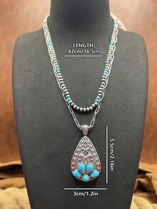 5件套复古西部风格仿绿松石珠链/铁链，绿松石西部复古吊坠项链，适合日常佩戴或作为礼物，节日项链 | 波西米亚风格 | 手工设计，波西米亚风格珠子 - 波西米亞風格 - 查看 5