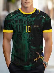 Kaos Lengan Pendek Pria Brasil Ukuran 10 dengan Cetakan Digital 3D - MultiWarna - View 1