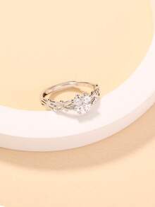 Nooxian 1pc Creative Leaf Zirconia Four-Leaf Clover Adjustable Open Ring - Silver - View 5