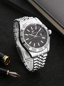 RICECGO 1 chiếc đồng hồ nam cổ điển chạy máy quartz, thích hợp đeo hàng ngày, dự họp kinh doanh, làm quà tặng cho nam giới, quà tặng ngày Valentine. - Bạc - Xem 3