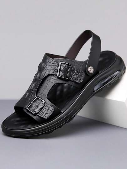 New Men's Casual Sports Sandals, Red/Black, Blue/Black, White/Black, Colorblock Five-Pointed Star Woven Strap, Thick Sole Soft & Anti-Slip, Suitable For Driving, Beach, Featuring Dual Straps For Adjustable Fit, Comfortable And Practical For Daily Commute, Outdoor Walking, Driving