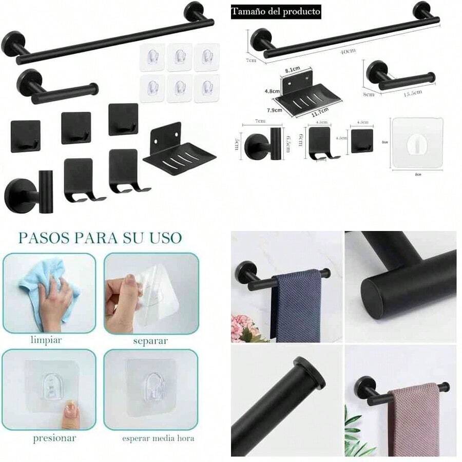 GeorgeX 15 Piezas Juego de Accesorios de Bao Ganchos, Toallero Bao 40cm+Portarrollos para Papel+Estante de Afeitado+Jabonera+Gancho Adhesivo+Ganchos para Toallas de Bao (Plata) - plata - Ver 1