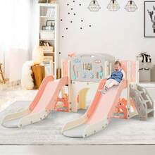 8-In-1 Children's Playground Set, Freestanding Sea Animal Theme Set With Slide, Arched Tunnel, Basketball Hoop And Telescope, Double Slides For Toddlers, Climbing Frame For Children - Pink - View 12