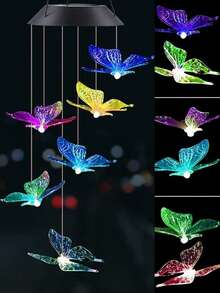 1 Peça Sonhadora Borboleta Colorida e Pássaro Solar Móbile de Vento - Versão de Iluminação Gradiente - Luzes de Decoração de Atmosfera Externa, Adequada para Quintal e Varanda - Não é apenas um item decorativo, mas também uma fonte de iluminação para iluminar o espaço noturno, um acessório prático para realçar a atmosfera externa. - 1 unidade - Visão 5