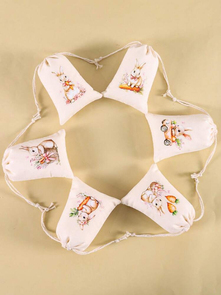 6个复活节礼品袋，带抽绳，可爱复活节兔子胡萝卜图案棉质抽绳袋，派对礼品袋，节日礼品袋，珠宝收纳袋，复活节糖果包装袋，春季复活节派对用品 - 彩色 - 查看 4