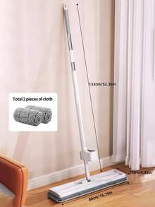 1pc Easy Clean Flat Mop Set With 2 Replacement Mop Pads, No Need To Handwash, Thicker Stainless Steel Rod, Rubber Grip Handle, Dry & Wet Dual Use, Roller Helps Wring Water Out Smoothly, Highly Absorbent Microfiber Cloth, Suitable For Tile And Hardwood Floors In Living Room, Kitchen, Bathroom