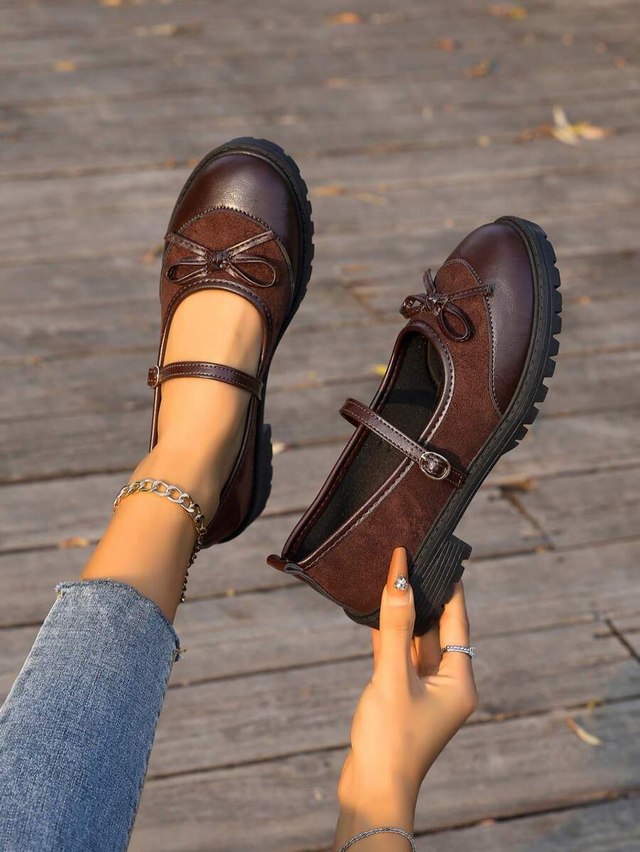 Giày Mary Jane họa tiết da báo cổ điển mới, mũi tròn, đế dày, gót nông, dành cho nữ sinh, thích hợp cho mùa xuân/thu. - màu nâu - Xem 1